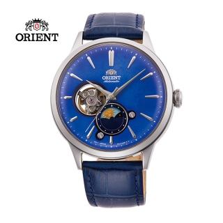 【ORIENT 東方錶】ORIENT 東方錶 SUN&MOON系列 半露空日月相錶 皮帶款 藍色 41.5mm(RA-AS0103A)