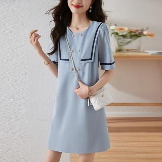 【Dorri】玩美衣櫃短袖洋裝寬鬆淺藍氣質連身短裙S-2XL