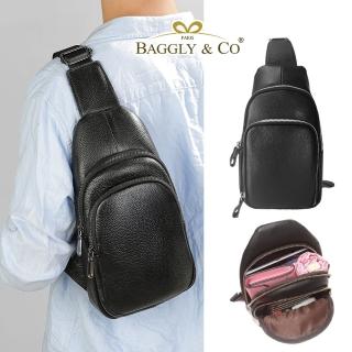 【BAGGLY&CO】男款時尚潮流頭層牛皮後背包胸包(時尚潮流款)