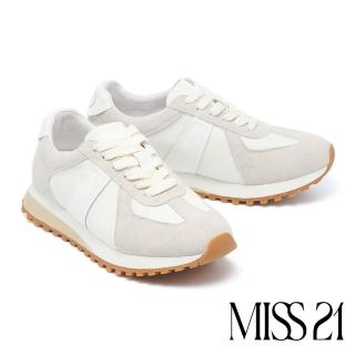 【MISS 21】率性百搭撞色異材質綁帶厚底休閒鞋(灰)