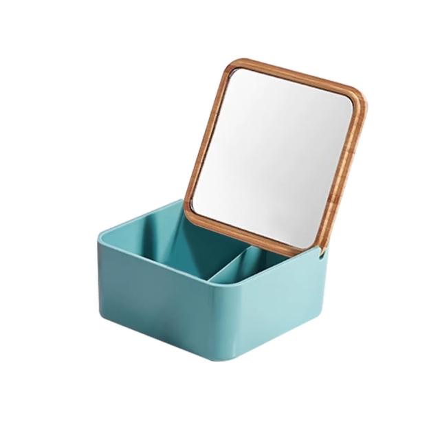 【美學家】木蓋化妝鏡收納盒(一物兩用 分類收納 防塵竹蓋 PP材質)
