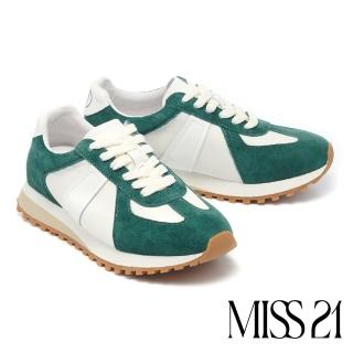 【MISS 21】率性百搭撞色異材質綁帶厚底休閒鞋(綠)
