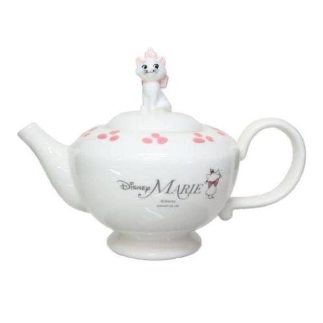 【小禮堂】Disney 迪士尼 瑪麗貓 造型陶瓷茶壺 500ml - 白坐姿款(平輸品)