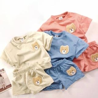 【艾比童裝】嬰兒 刺繡森林熊套裝 MIT台灣製短袖上衣 短褲(套裝系列 D104)
