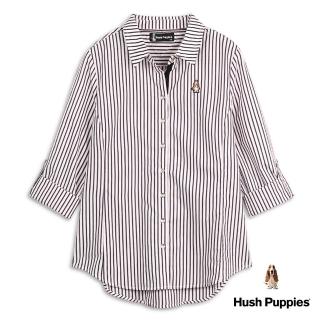 【Hush Puppies】女裝 襯衫 知性條紋小狗標長袖襯衫(丈青 / 34212101)