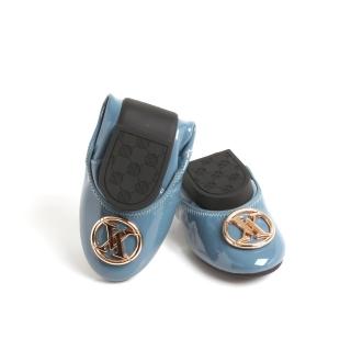 【viina】嬿娜1·經典漆皮金扣LOGO折疊平底娃娃鞋-灰藍(摺疊平底娃娃鞋)