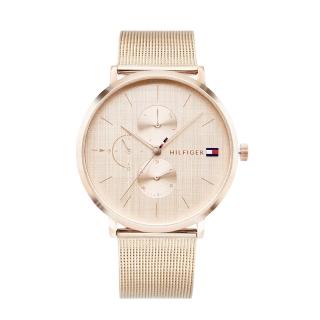 【Tommy Hilfiger】玫瑰金色系 紋路錶盤 兩眼日期顯示 米蘭錶帶 腕錶 手錶 女錶 情人節(1781944)