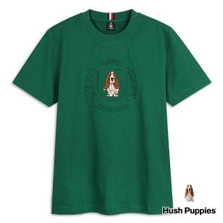 【Hush Puppies】男裝 T恤 經典立體鋼膜刺繡狗短袖T恤(綠色 / 34111202)