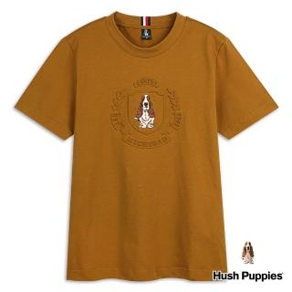 【Hush Puppies】男裝 T恤 經典立體鋼膜刺繡狗短袖T恤(深卡其 / 34111202)