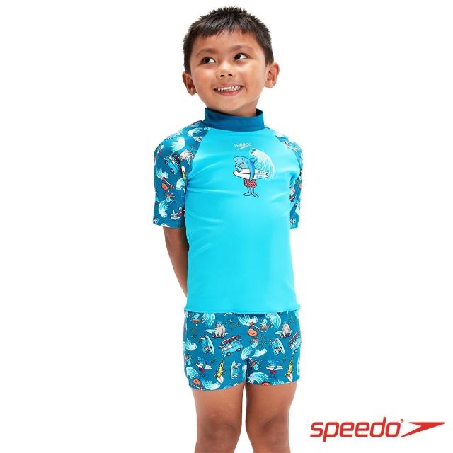 【SPEEDO】幼童 兩件式短袖泳裝(藍/綠/鯨魚)