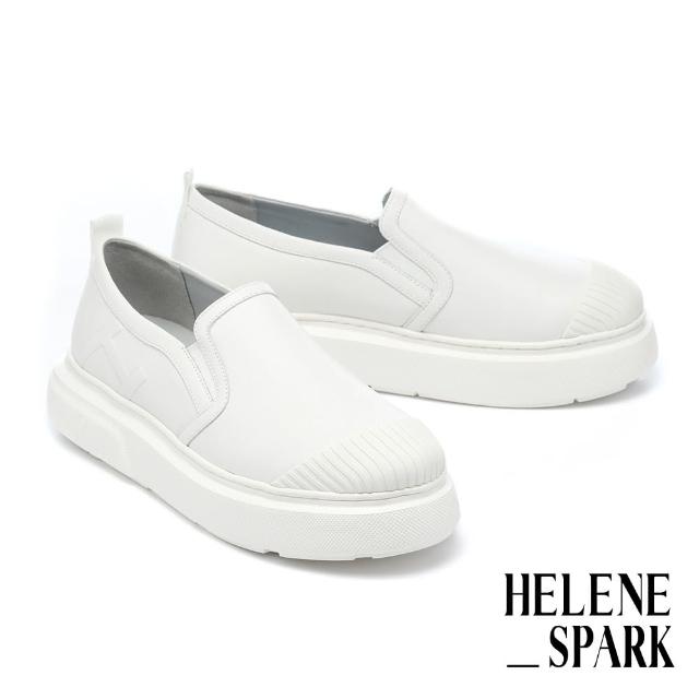 【HELENE_SPARK】日常百搭H壓印拼接軟牛皮厚底休閒鞋(白)