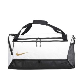 【NIKE 耐吉】大型氣墊旅行袋-側背包 裝備袋 手提包 肩背包 白黑金(DX9789-100)