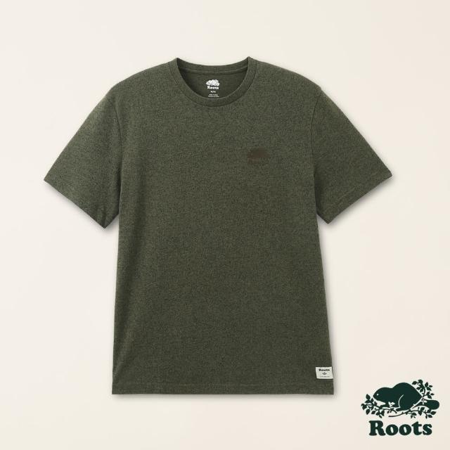 【Roots】Roots男裝-絕對經典系列 左胸海狸LOGO厚磅短袖T恤(椒鹽綠)