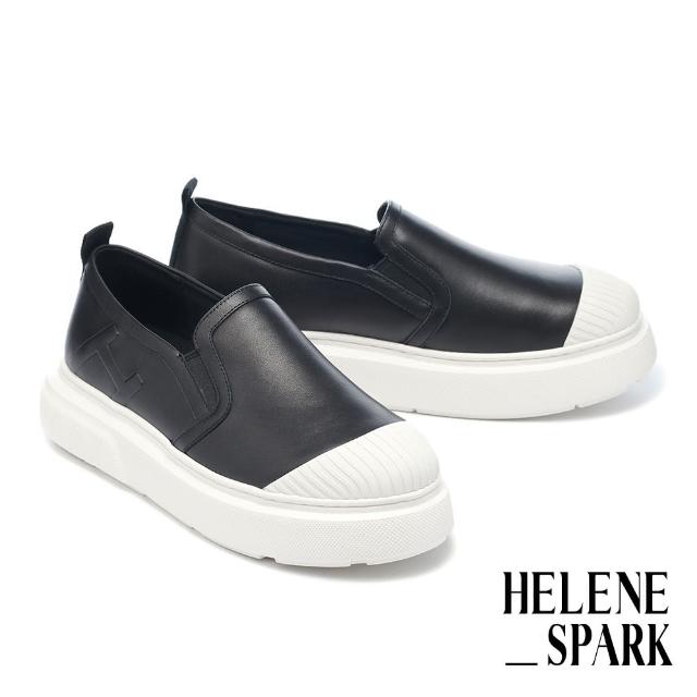 【HELENE_SPARK】日常百搭H壓印拼接軟牛皮厚底休閒鞋(黑)