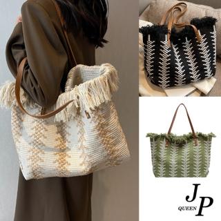 【Jpqueen】針織編織流蘇單肩手提女用大容量包(4色可選)