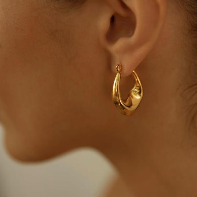 【CReAM】Gail歐美冷淡風格鈦鋼鍍14K金色不規則簡約中性耳環(新年 過年 送禮 禮物)