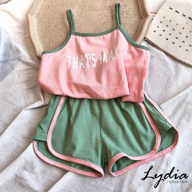 【Lydia】現貨 休閒女童套裝-韓版字母背心+短褲兩件套組(粉/綠 85-135)