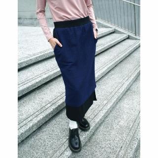 【UUIN】UUIN OUTLET _ 彈性藍色網點裙(女裝 雙層裙 網點格)