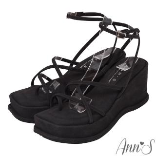 【Ann’S】美圖厚底系列-極細柔軟線條套指方頭涼鞋-7.5cm(黑)