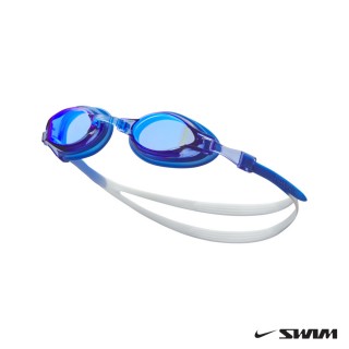 【NIKE 耐吉】SWIM 成人訓練型鏡面泳鏡 CHROME 藍白 NESSD125-494