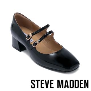 【STEVE MADDEN】DIANA 皮革粗跟雙帶瑪莉珍鞋(黑色)