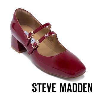 【STEVE MADDEN】DIANA 皮革粗跟雙帶瑪莉珍鞋(紅色)