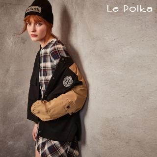 【Le Polka】學院風寬版拼接夾克-女(休閒外套)
