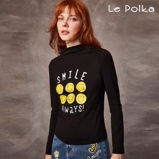 【Le Polka】笑臉印花立領棉質上衣-女