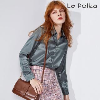 【Le Polka】質感松綠緞面襯衫-女