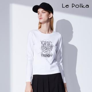 【Le Polka】文字藝術電繡棉質上衣-女