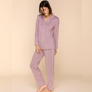 【Aubade】兩件式長袖開釦睡衣 居家服 長袖套裝 女睡衣(芋紫-231C031)