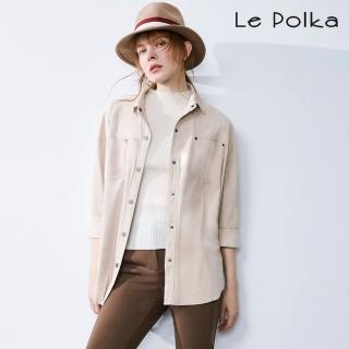 【Le Polka】仿麂皮鐵釦襯衫-女