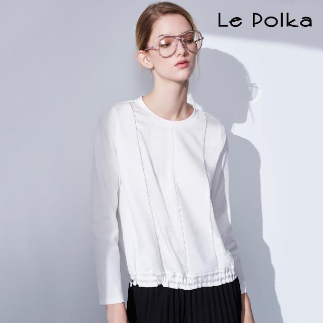 【Le Polka】純白系異材拼接圓領上衣-女
