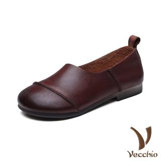 【Vecchio】真皮休閒鞋 牛皮休閒鞋/全真皮頭層牛皮經典車線舒適休閒鞋(棕)