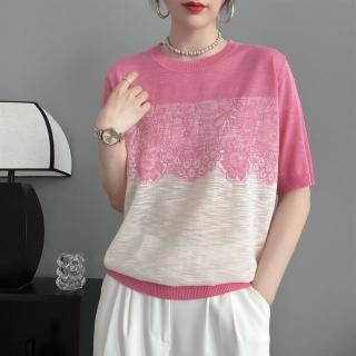 【ESA】米蘭優雅藝文雅韻蕾絲印花冰絲針織衫