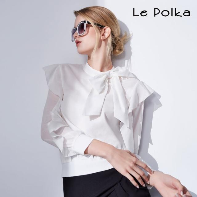 【Le Polka】優雅女伶綁結荷葉上衣/兩色-女