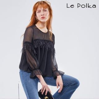 【Le Polka】透膚雪紡羽毛上衣-女