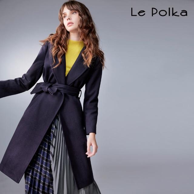 【Le Polka】連帽款開襟毛料長版大衣-女