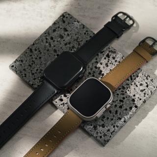 【W.wear】Apple watch - 質感黑釦車縫瘋馬真皮蘋果錶帶(38/40/41/42/44/45/49Ultra 錶帶)