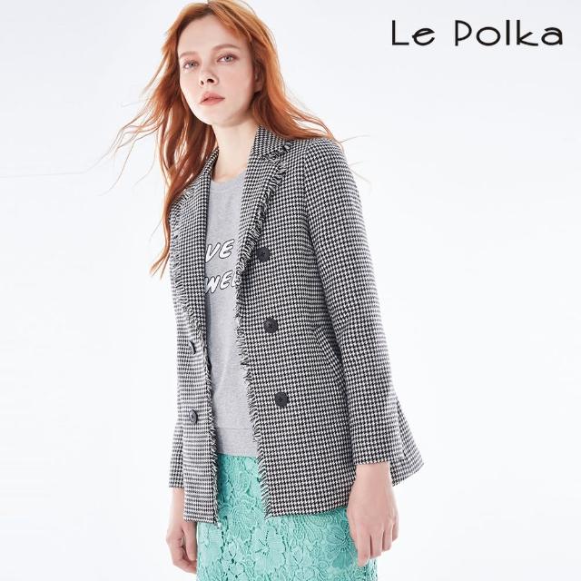 【Le Polka】黑白千鳥格羊毛西裝外套-女