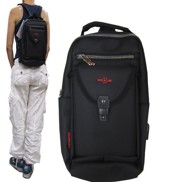 【OverLand】胸前包中容量主袋+外袋共四層單左單右肩背雙後背(防水尼龍布USB外接+線水瓶內袋)