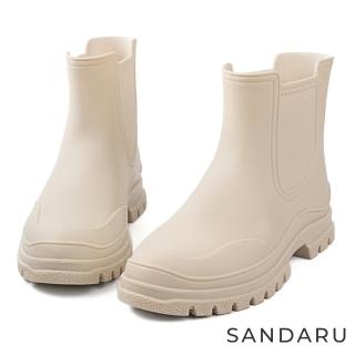 【SANDARU 山打努】雨靴 側拼接防滑底短筒雨靴(米)