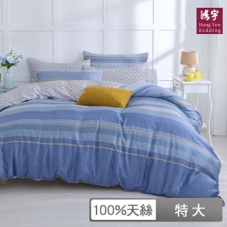 【HongYew 鴻宇】100％萊賽爾天絲 薄被套床包組-尼克藍(雙人特大)