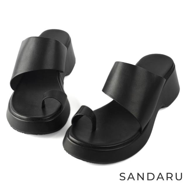 【SANDARU 山打努】拖鞋 拇指套寬版厚底拖鞋(黑)