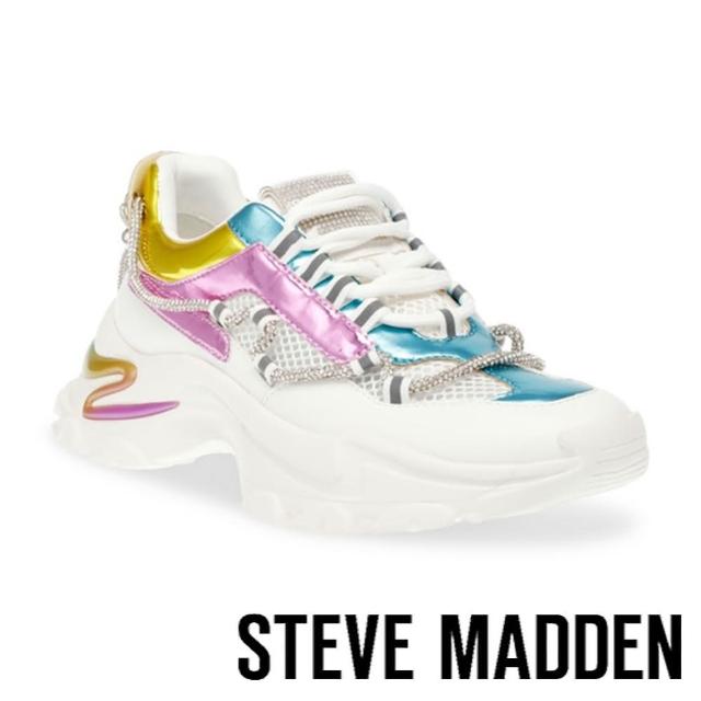 【STEVE MADDEN】MIRACLES 多色拼接綁帶老爹鞋(白色)