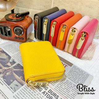 【Bliss BKK】質感水波紋6卡拉鍊皮夾 短夾 錢包 萬用夾(7色可選)