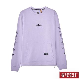 【5th STREET】中性款露營熊印花長袖T恤-芋紫(山形系列)