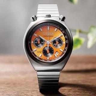 【CITIZEN 星辰】Tsuno Chrono 限定款牛頭錶 三眼計時手錶-橘 送行動電源(AN3660-81X)