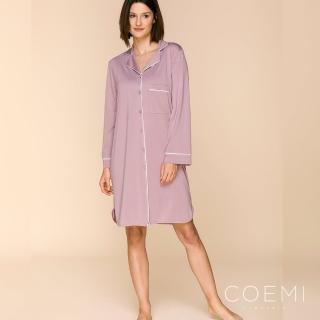 【COEMI】長袖開釦膝上睡裙 舒棉居家服 女睡衣(芋紫-231C032)