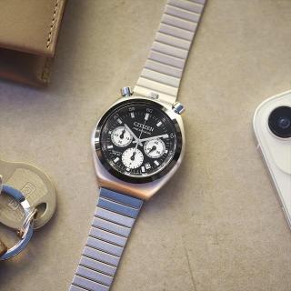 【CITIZEN 星辰】Tsunokurono 50周年 牛頭錶 熊貓三眼計時手錶 送行動電源(AN3660-81E)